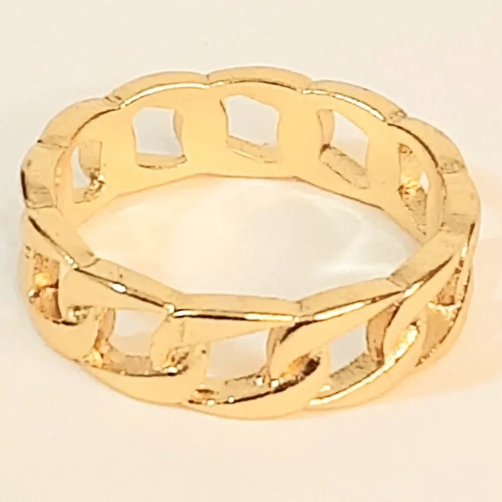 Unisex Gold Tone Cuban Link Band Ring Size 7 Stackable